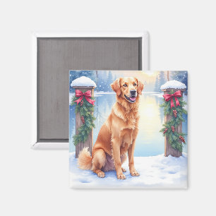 Chesapeake Bay Retriever Winter Lakeside Christmas Magnet