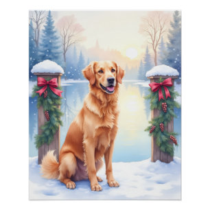 Chesapeake Bay Retriever Winter Lakeside Christmas Poster