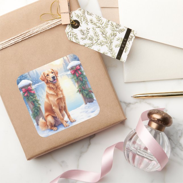 Chesapeake Bay Retriever Winter Lakeside Christmas Square Sticker (Gifting)
