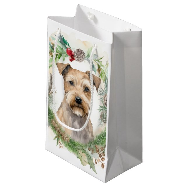 Chesapeake Bay Terrier Christmas Wreath Festive Small Gift Bag (Front Angled)