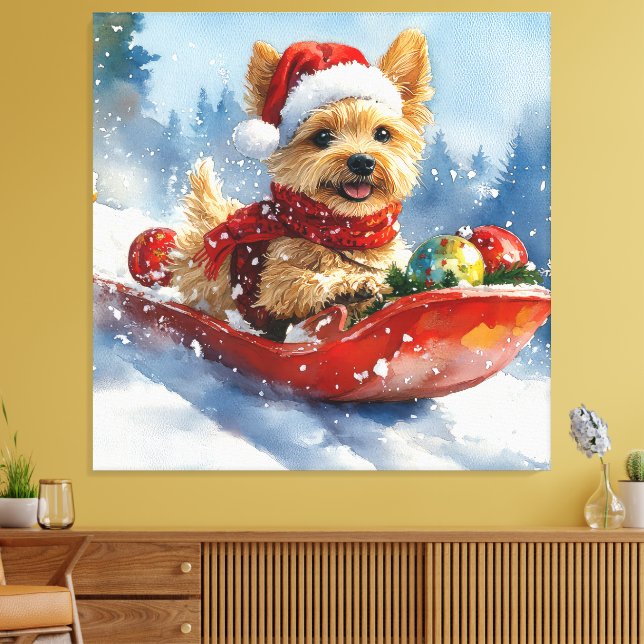 Chesapeake Bay Terrier Dog in Sledge Christmas Canvas Print (Insitu(LivingRoom))