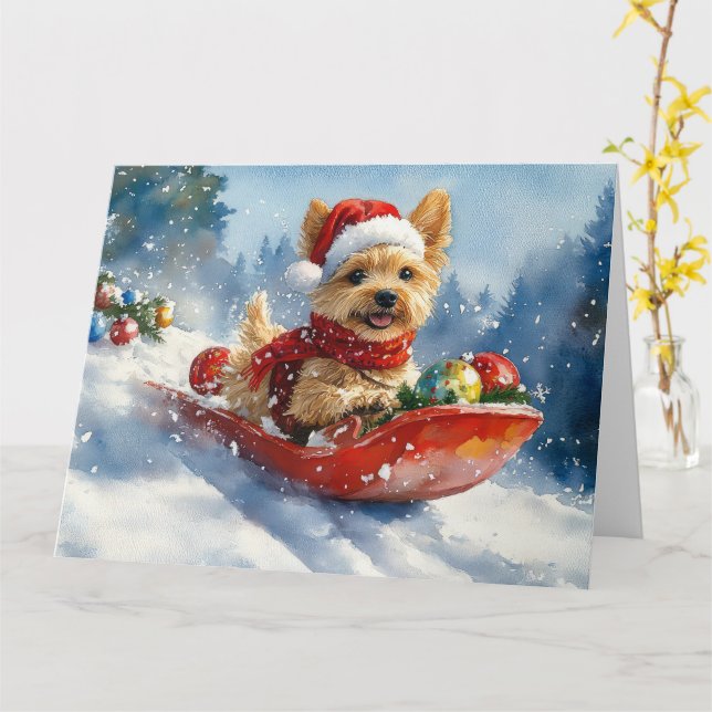 Chesapeake Bay Terrier Dog in Sledge Christmas Card (Yellow Flower)