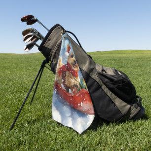 Chesapeake Bay Terrier Dog in Sledge Christmas Golf Towel