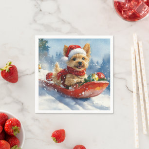 Chesapeake Bay Terrier Dog in Sledge Christmas Napkin