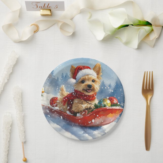 Chesapeake Bay Terrier Dog in Sledge Christmas Paper Plate (Wedding)