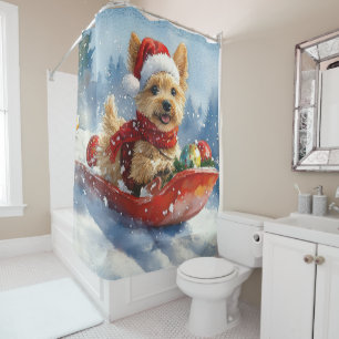 Chesapeake Bay Terrier Dog in Sledge Christmas Shower Curtain