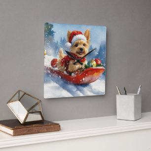 Chesapeake Bay Terrier Dog in Sledge Christmas Square Wall Clock