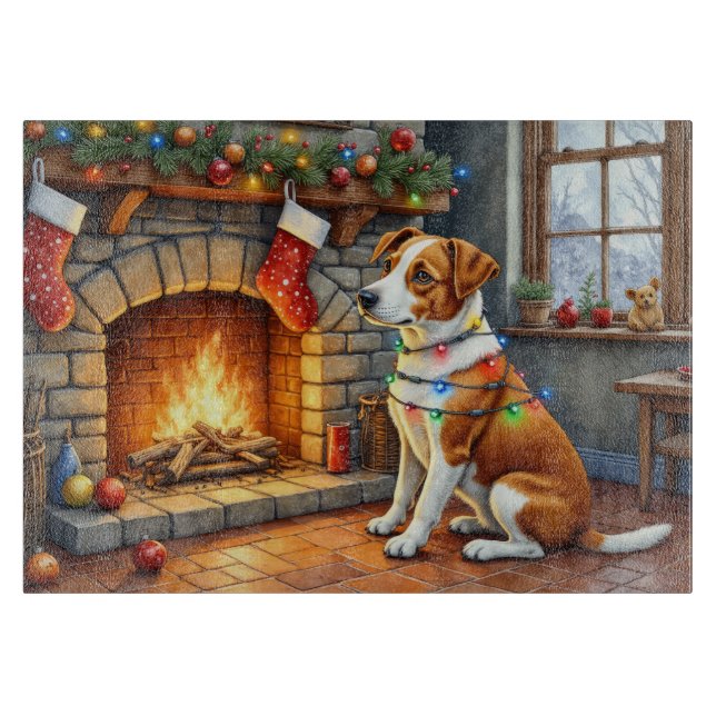 Chesapeake Bay Terrier Fireplace Christmas Lights Cutting Board (Front)
