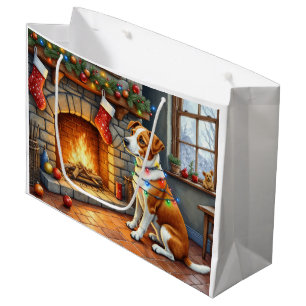 Chesapeake Bay Terrier Fireplace Christmas Lights Large Gift Bag