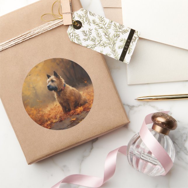 Chesapeake Bay Terrier in Autumn Leave             Classic Round Sticker (Gifting)