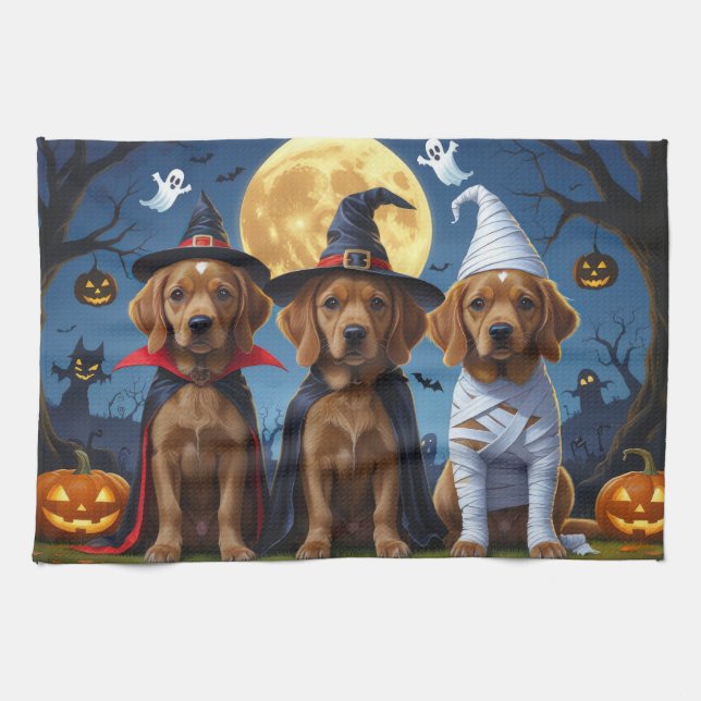 Chesapeake Bay Terrier Pumpkin Halloween Funny Tea Towel (Horizontal)
