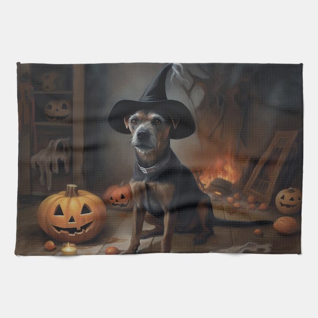 Chesapeake Bay Terrier Pumpkins Halloween Scary  Tea Towel (Horizontal)