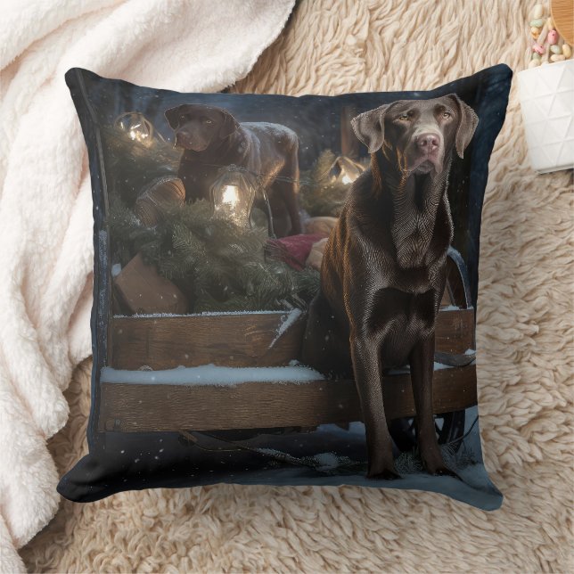 Chesapeake Bay Terrier Snowy Sleigh Christmas   Cushion (Blanket)