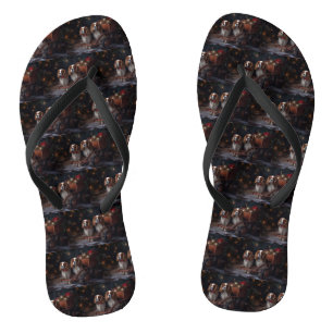 Chesapeake Bay Terrier Snowy Sleigh Christmas Jandals
