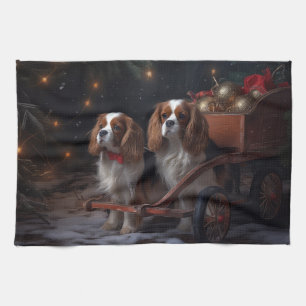 Chesapeake Bay Terrier Snowy Sleigh Christmas Tea Towel