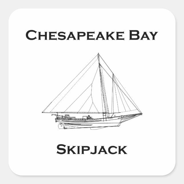 Chesapeake Bay Vintage Skipjack Sailboat Drawing Square Sticker (Front)