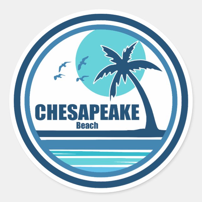 Chesapeake Beach Maryland Palm Tree Birds Classic Round Sticker (Front)