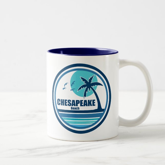 Chesapeake Beach Maryland Palm Tree Birds Two-Tone Coffee Mug (Right)