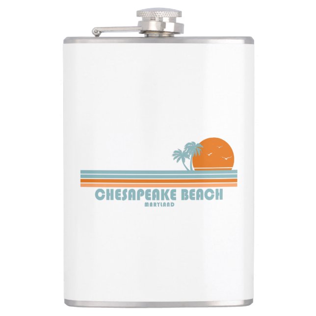 Chesapeake Beach Maryland Sun Palm Trees Hip Flask (Front)