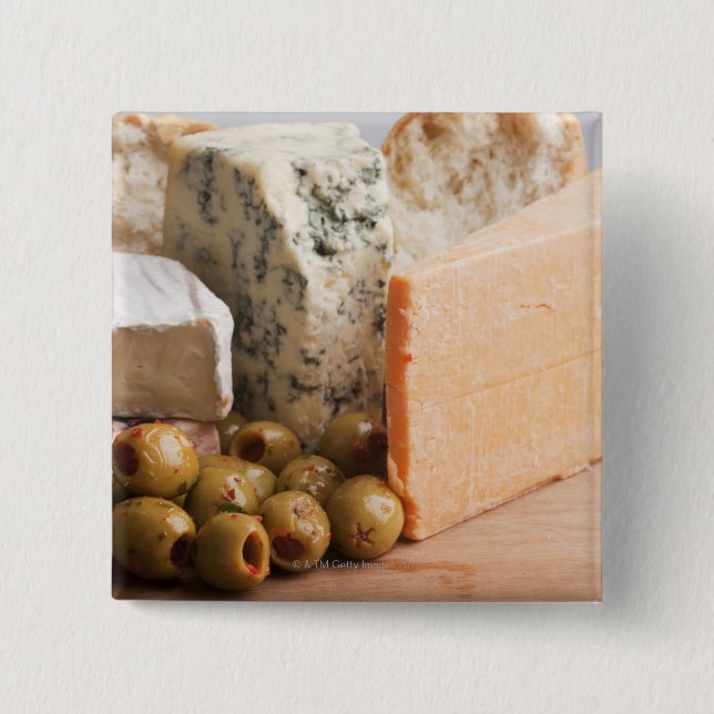 chese and olives 15 cm square badge (Front)