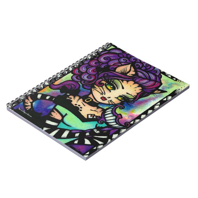 Cheshire Cat Alice in Wonderland Girl Fantasy Spiral Notebook (Left Side)