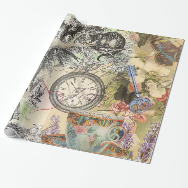Cheshire Cat Alice Wonderland Classic Wrapping Paper (Unrolled)