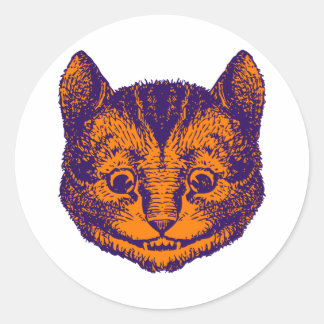 Cheshire Cat Inked Purple Orange Classic Round Sticker
