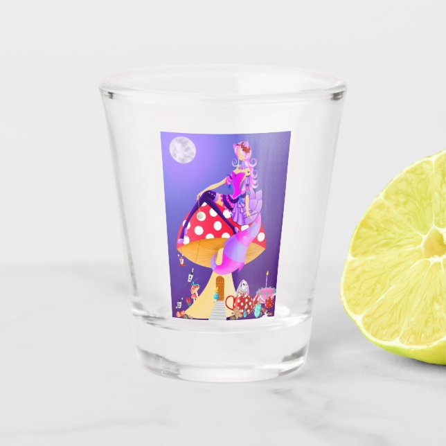 Cheshire Cat on Mushroom Shot Glass (Front)