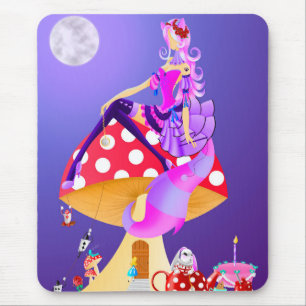 Cheshire Cat on mushroom wonderland Mouse Pad