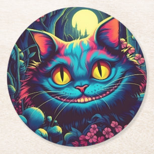Cheshire Cat Smiling Alice in Wonderland  Round Paper Coaster