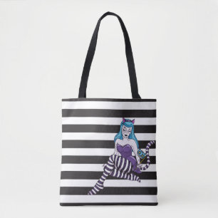 Cheshire Cat stripes reusable tote black stripe