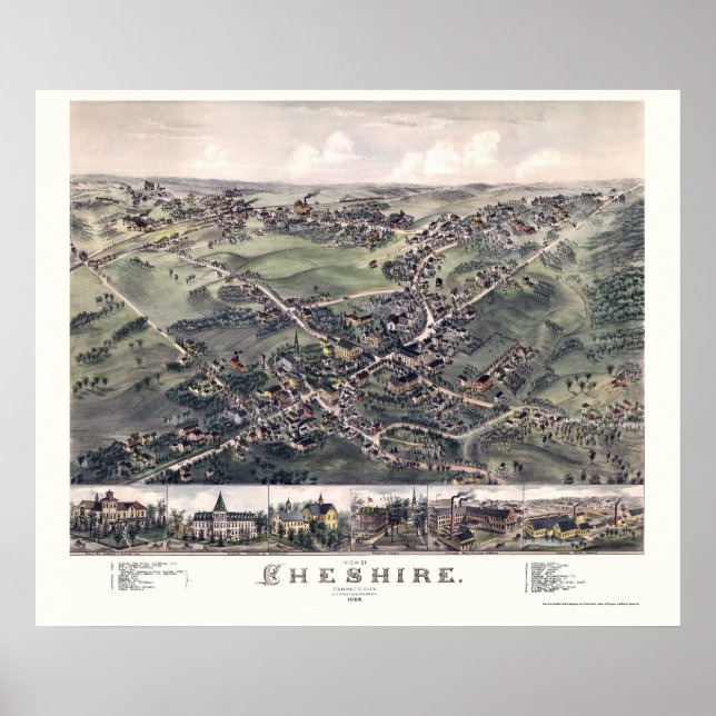 Chesire, CT Panoramic Map - 1882 Poster (Front)