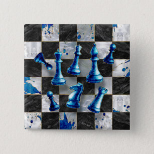 Chess Abstract Art - Blue Marble 15 Cm Square Badge