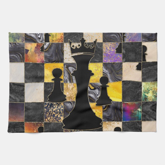 Chess Abstract Art - Mixed Textures Tea Towel (Horizontal)