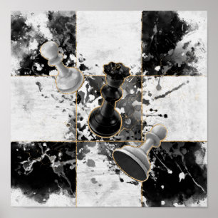 Chess abstract art Watercolor and Gold Poster