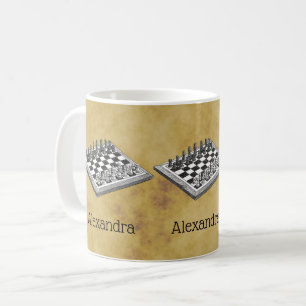 Chess and Chess Board Vintage WBG Distressed Coffee Mug