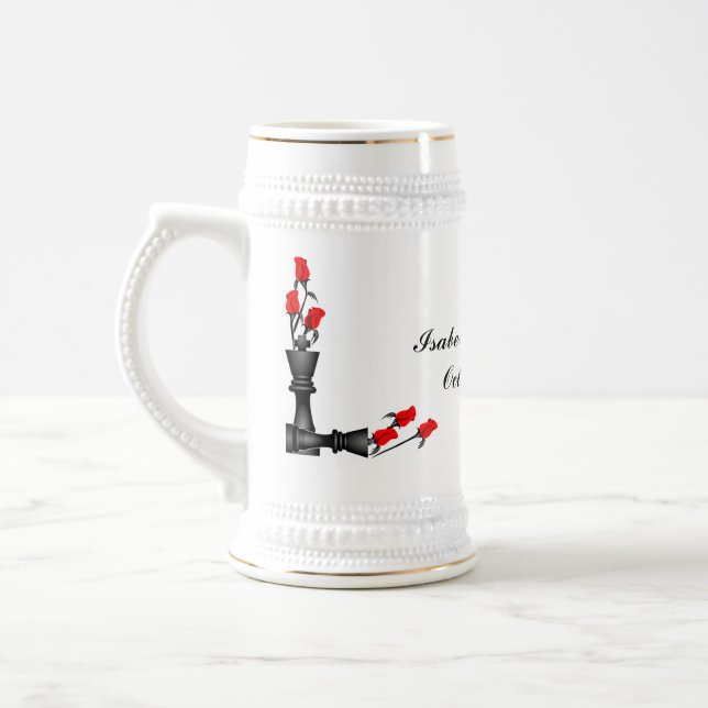 Chess and Roses Gothic Wedding Beer Stein (Left)