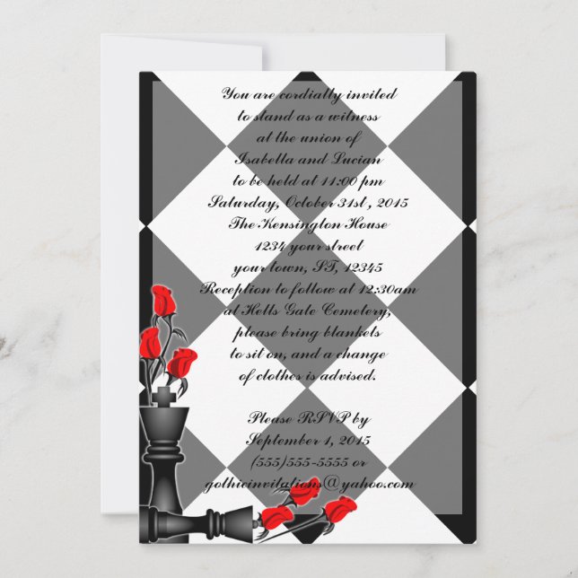 Chess and Roses Gothic Wedding Invitation (Front)