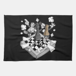 chess battle figures chessman checkmate chess play tea towel