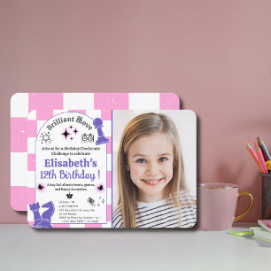 Chess Birthday Party For Girls with Custom Photo Invitation