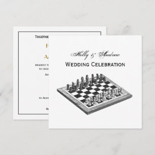 Chess Board and Chess Pieces Vintage Art Invitation