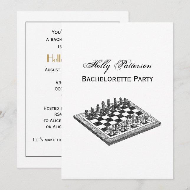 Chess Board and Chess Pieces Vintage Art Invitation (Front/Back)