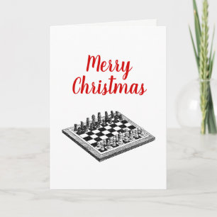 Chess Board and Chess Pieces Vintage Art Xmas Holiday Card