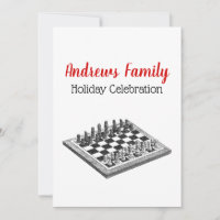 Chess Board and Chess Pieces Vintage Art Xmas