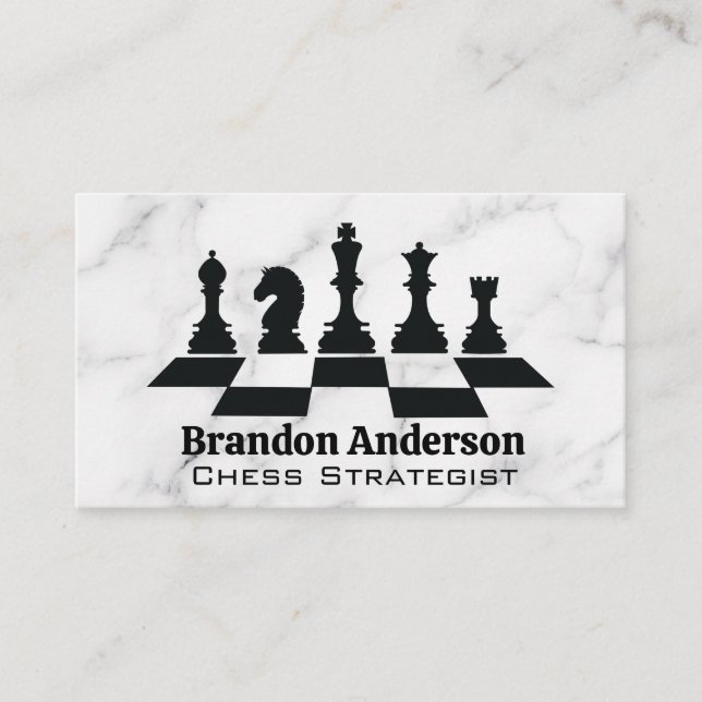 Chess Board and Pieces | Marble Background Business Card (Front)