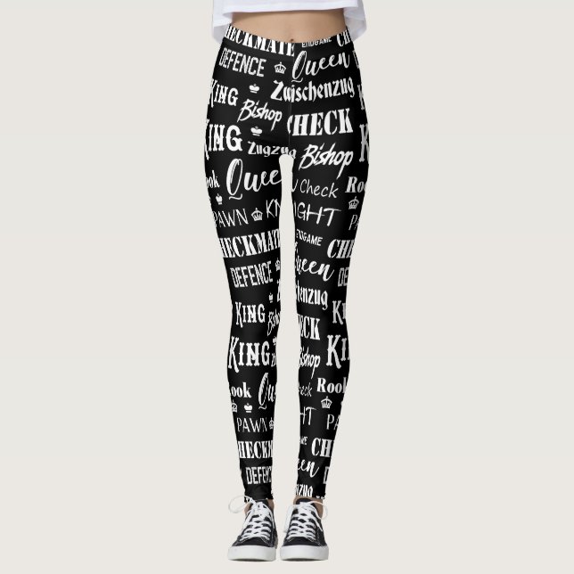 Chess Board Black and White Traditional Board Game Leggings (Front)