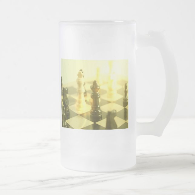 Chess Board Frosted Glass Beer Mug (Right)