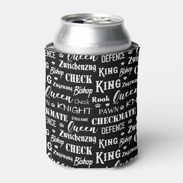 Chess Board Game Pattern Monochrome Can Cooler (Can Front)