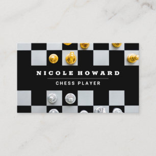 Chess Board   Gold Silver Pieces Business Card