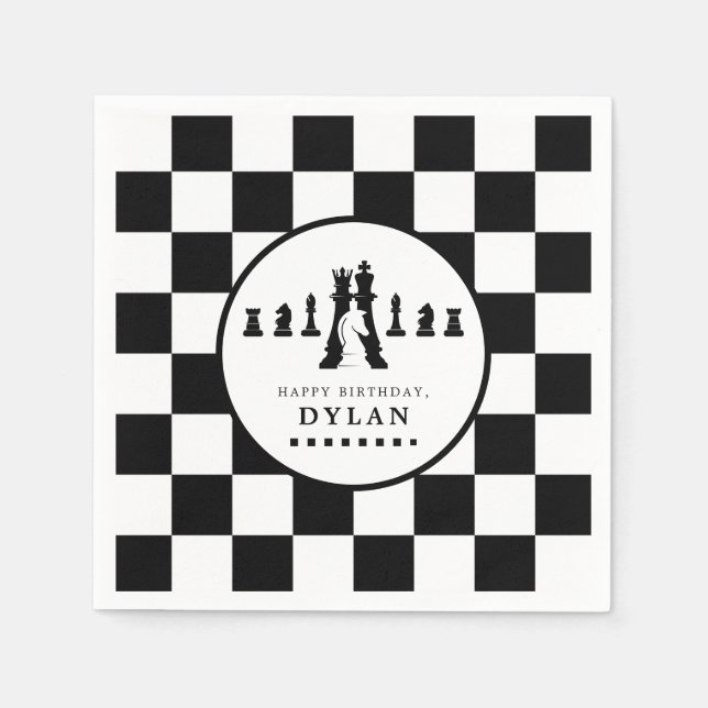 Chess Board &amp; Pieces Game Night Any Age Birthday Napkin (Front)